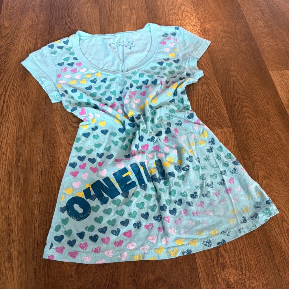 VTG Y2K Surf Mall Core Authentic O'Neill Heart Monogram Deep Neck Slim T Shirt